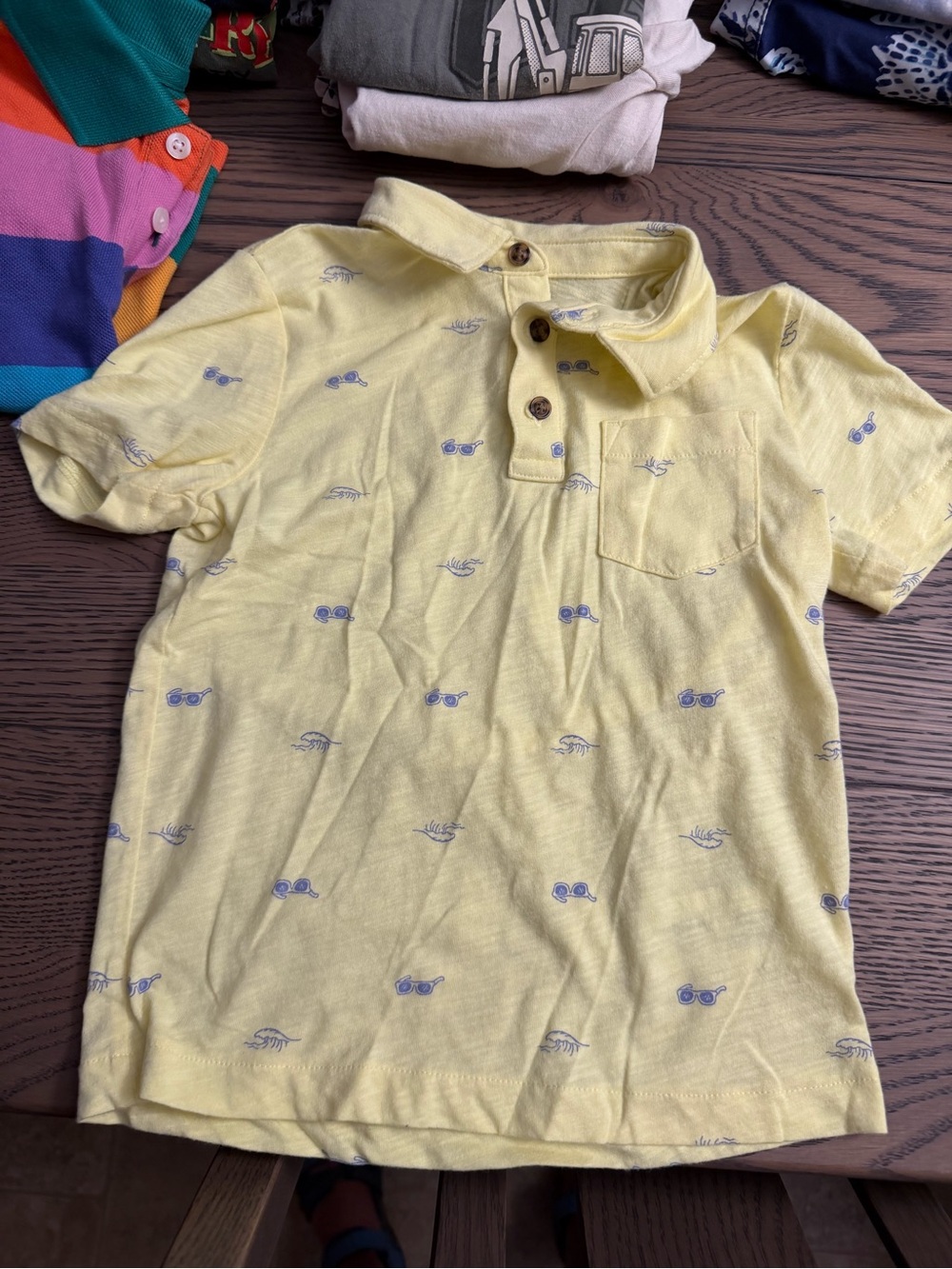 Kids' Yellow Polo Shirt with Sunglasses Print